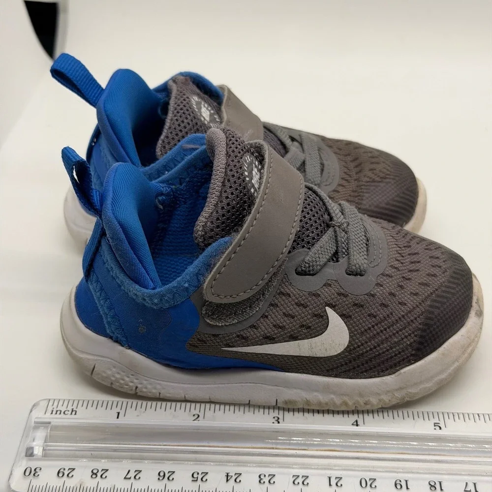 Nike Free Run Toddler Shoes‎ Gray Blue Hook and Loop Casual Sneakers Size 5C